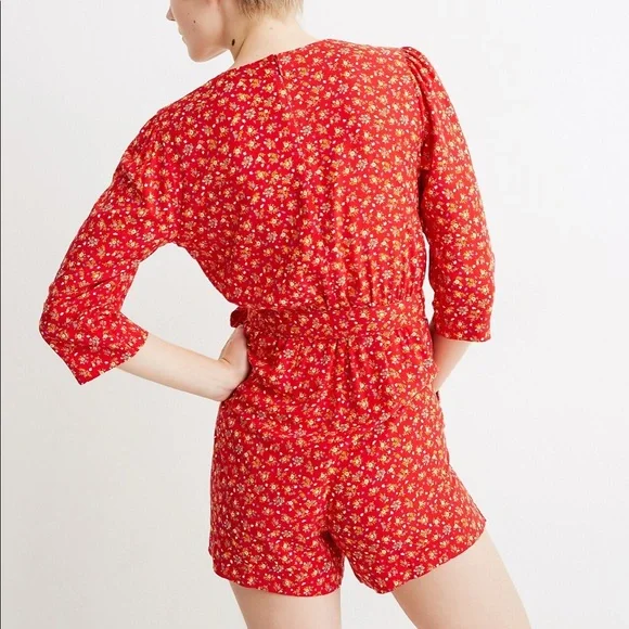 NWT - Madewell Three-Quarter-Sleeve Wrap-Front Romper - Size 6 - Picture 4 of 8